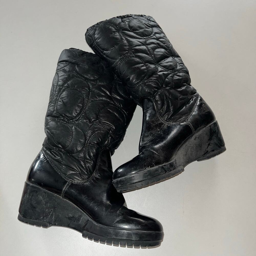 Vintage VTG Black Coach Monogram Embossed Leather   boots “Cantina” Size 6